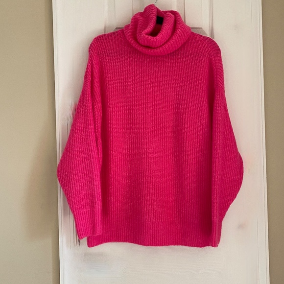 ZARA Knit Oversized Turtle Neck Sweater in Hot Pink - Size S Small - NWT - Picture 2 of 6